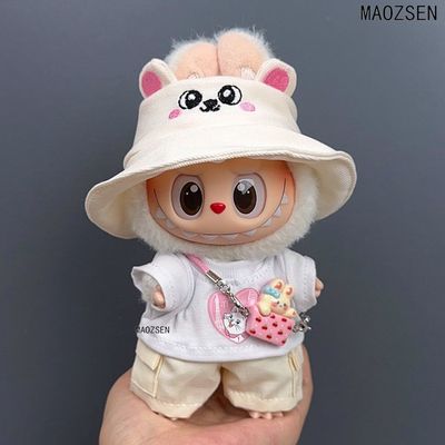 labubu第三代娃衣一二三代布布通穿衣服可爱白T恤工装裤套装17cm