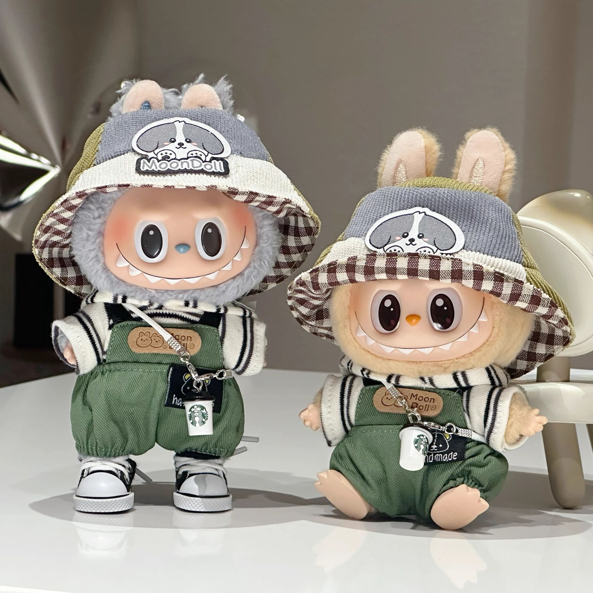 拉布布3娃衣新品labubu一二三代挂件搪胶玩偶替换背带裤卫衣套装