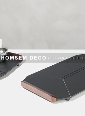 新中式极简实木h铁艺收纳托盘样板房间客厅茶几博古架民宿桌面摆