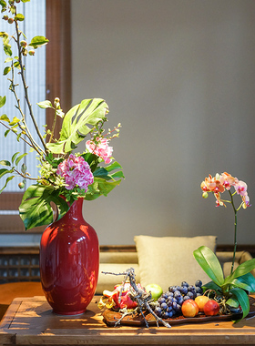 特大陶瓷红色插花花瓶摆件客厅z桌面装饰净瓶美人瓶花道插花花器