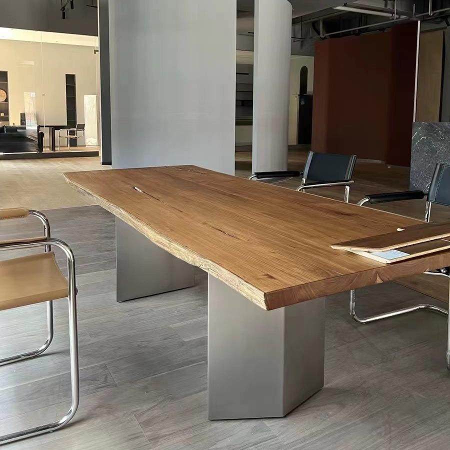 不锈钢本色拉丝三角型桌脚简约大气轻奢实木大理石岩板桌腿