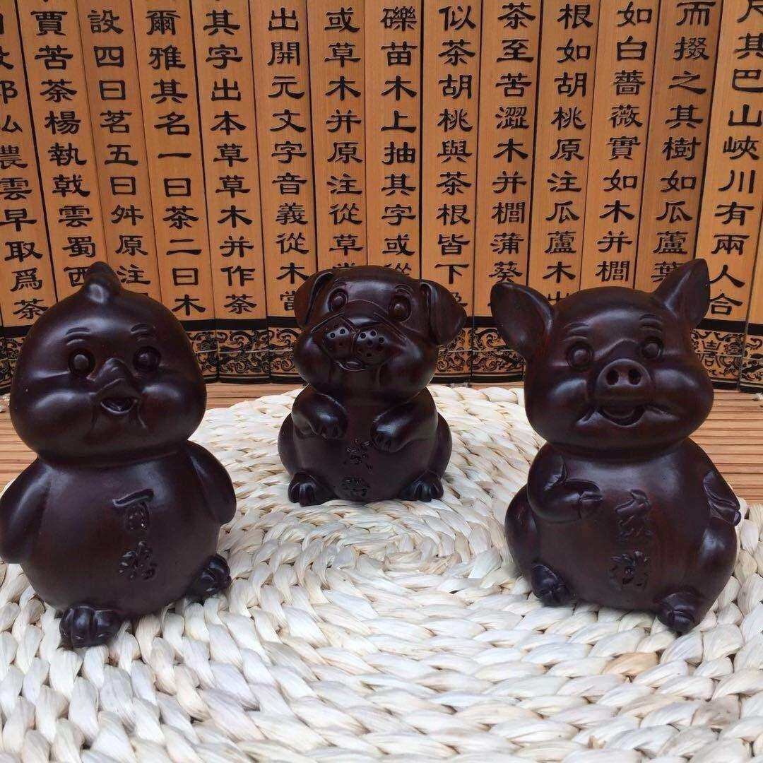 黑檀木雕十二生肖摆件鼠牛虎兔龙蛇马猴茶盘摆设进财实木质工艺品