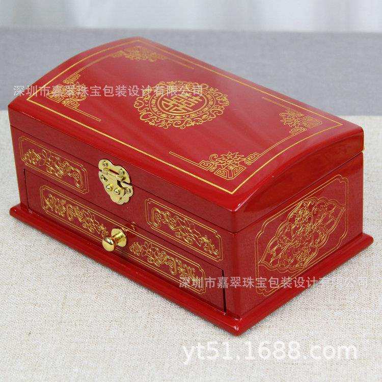婚庆九宝木盒 高端大红色 结婚专用黄金首饰盒 婚嫁新娘收纳盒