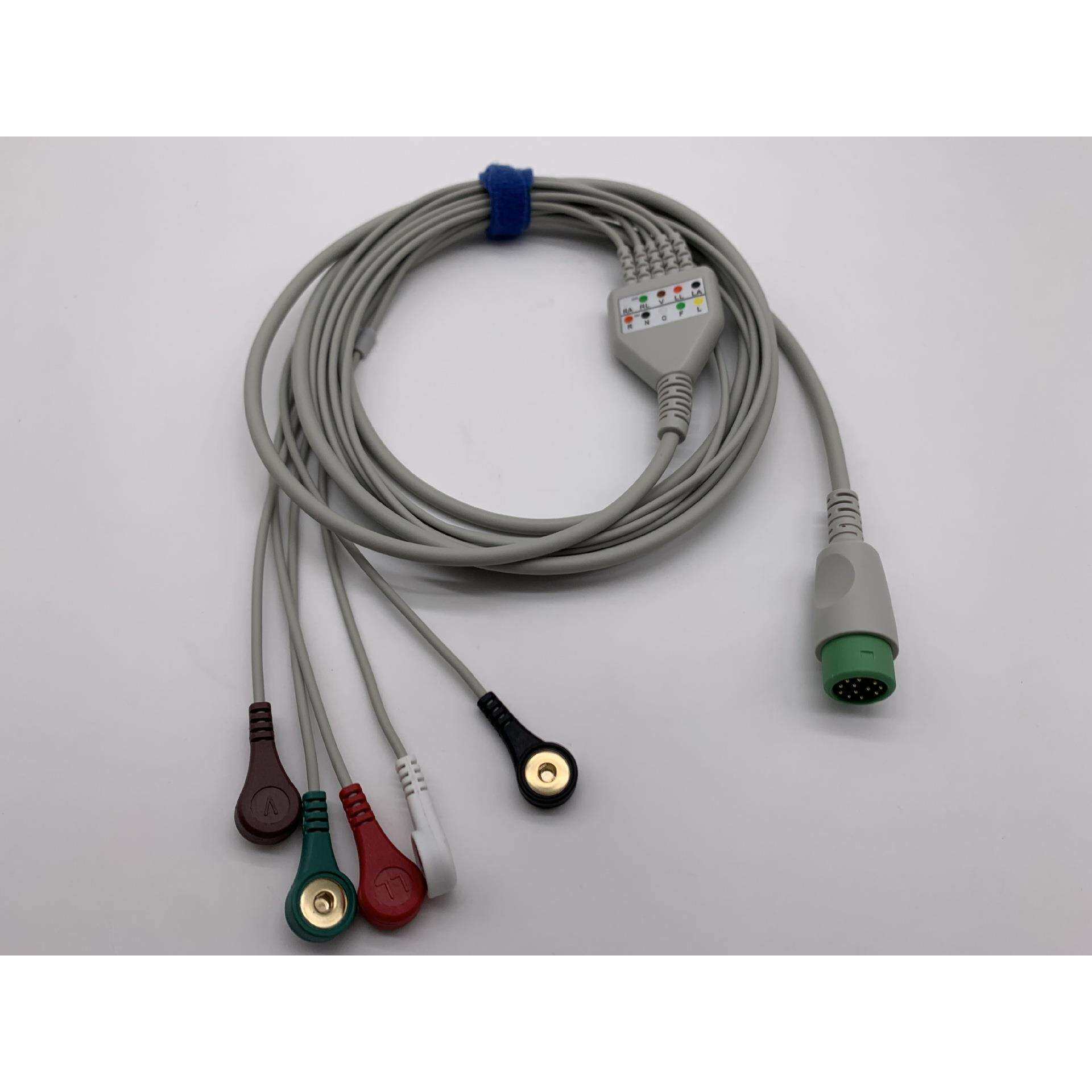 兼容迈瑞T5T8/IPM8/10科曼心电监护仪导联线12针导连线五导扣式