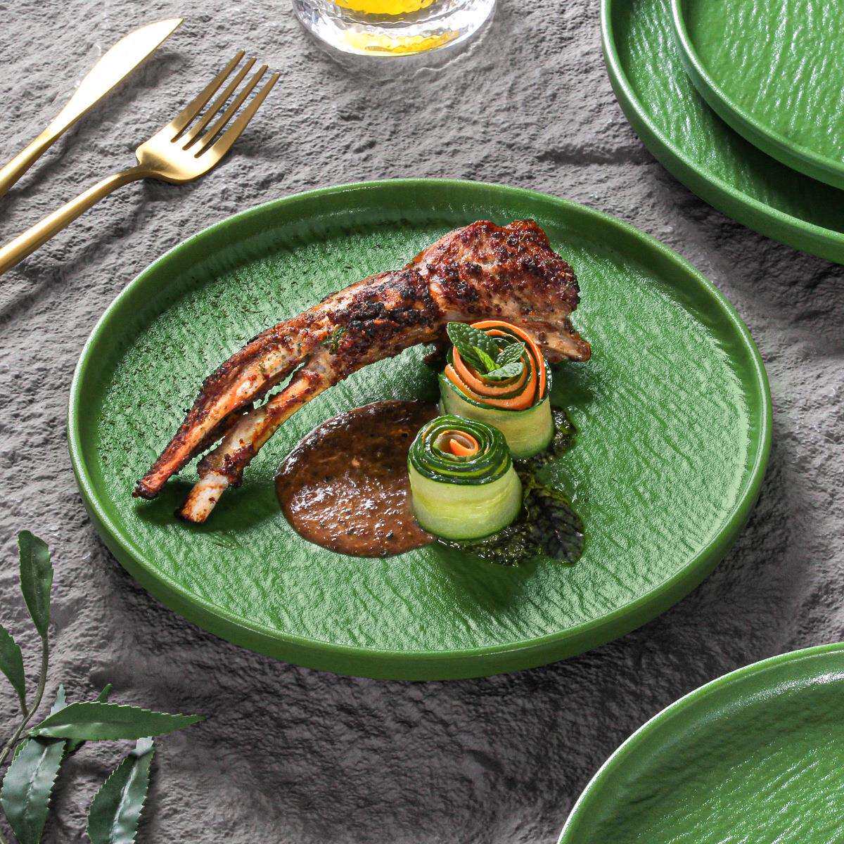 祥源美密胺餐具盘子西式创意牛排意面餐盘浮雕岩石纹沙拉甜品摆盘