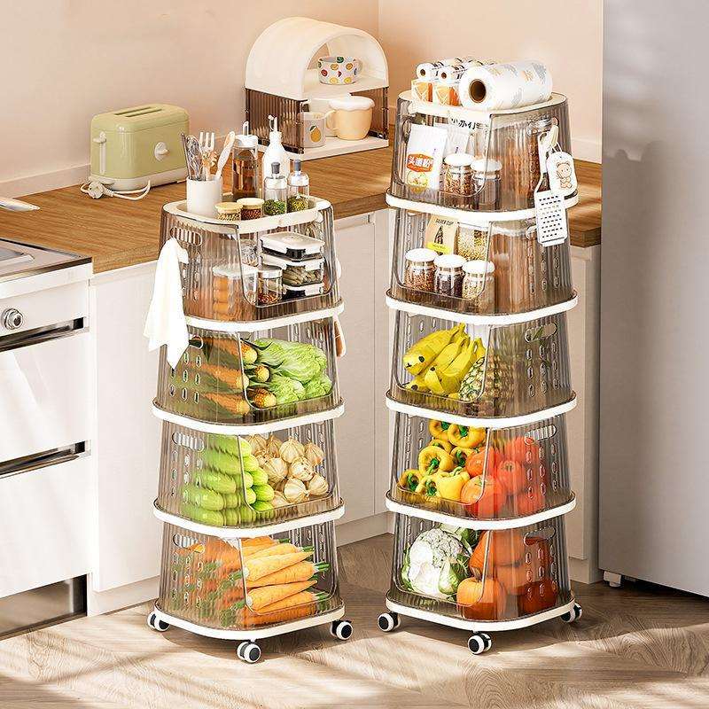 厨房用品多层落地置物架蔬菜水果收纳家用多功能小推车可移动架子