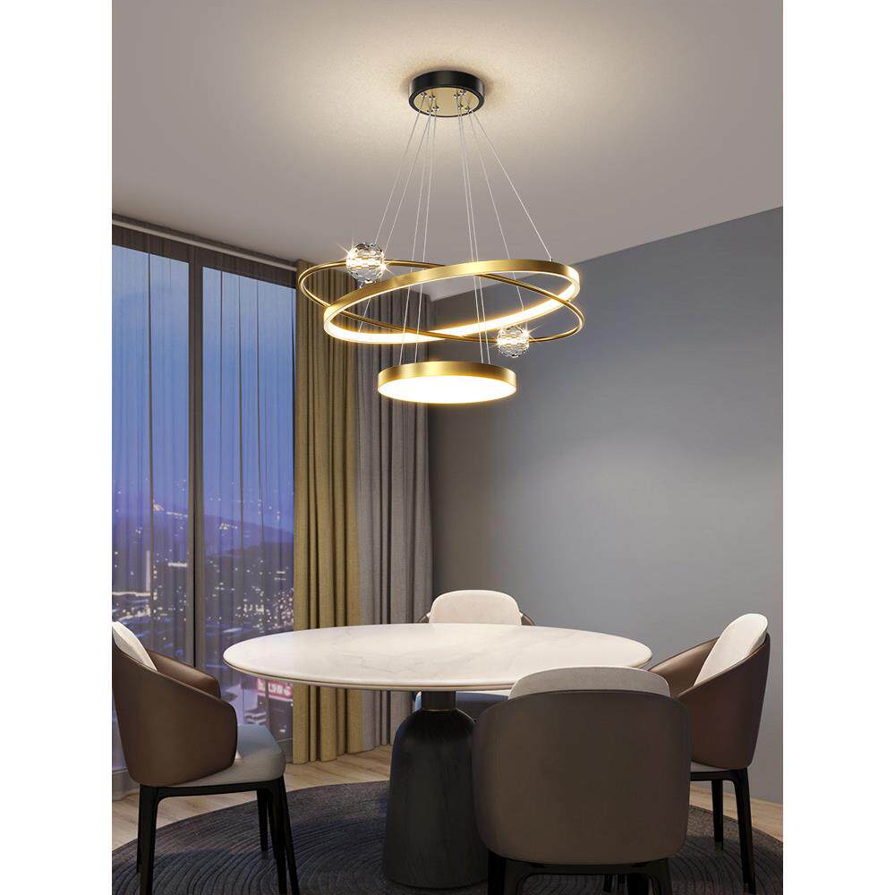 餐厅吊灯现代简约轻奢水晶圆形饭厅灯2022年新款北欧餐桌三头灯具