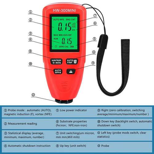 HW-300MINI高精度涂层测厚仪防滑漆膜仪油漆粉层测厚仪汽车膜厚仪