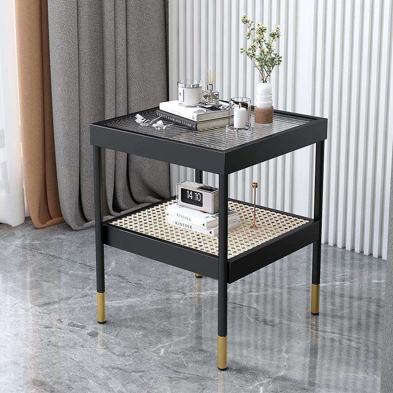 意式轻奢仿藤编铁艺沙发边几侧边几角几客厅北欧简约方形小茶几