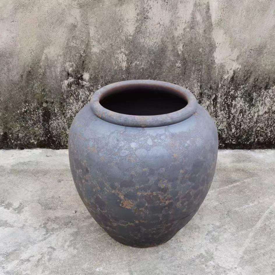 复古粗陶土做旧陶瓷花瓶落地大号花盆景观摆件禅意干支陶罐工艺品