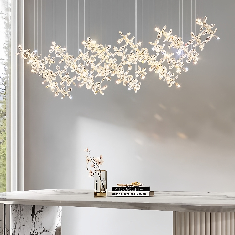 水晶立体花朵吊灯轻奢意式设计师蝴蝶餐厅灯高级艺术吧台岛台灯