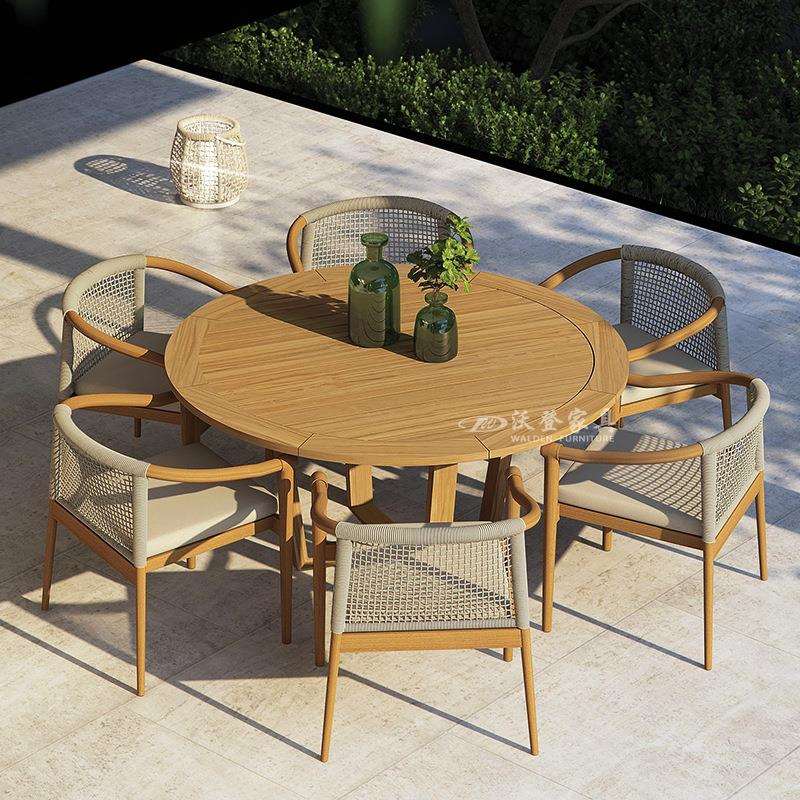 户外实木藤编餐桌椅 庭院花园别墅休闲户外柚木家具阳台桌椅组合