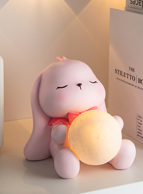 创意储蓄罐e月亮灯兔子摆件家居装饰品桌面卧室床头生日礼物氛围