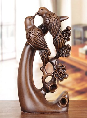 整木雕刻喜上眉梢摆件新房婚房客厅玄关卧室摆饰手U工艺结婚送礼