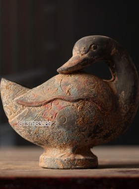 鸳鸯摆件仿古g陶器动物画彩鸳鸯中式家居博古架工艺品老件收藏复