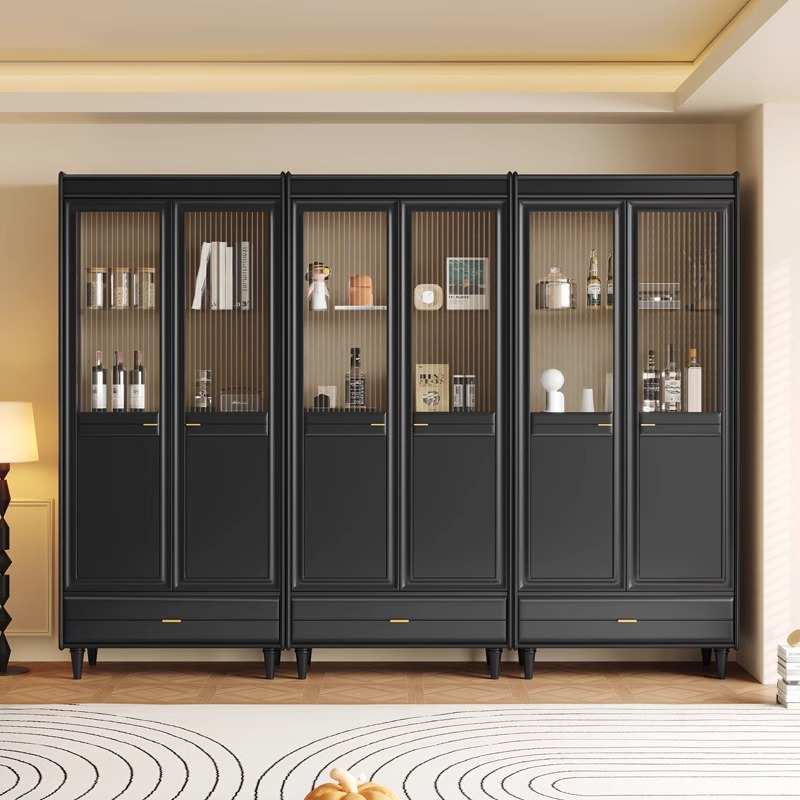 复古黑新中式实木书柜两门四门六门家用书房书柜一体整墙原木家居