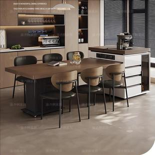 意式极简全托挂边岩板岛台餐桌一体家用可伸缩高级轻奢风导台餐椅