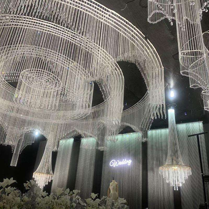 婚庆道具亚克力珠帘屏风婚礼堂造景装饰舞台背景亚克力吊顶镂空路