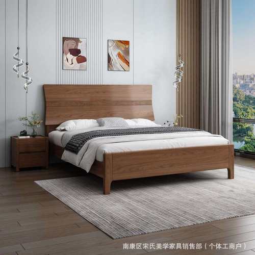 厂家直销 黑胡桃木全实木床1.8米榫卯结构中式简约双人原木悬浮床
