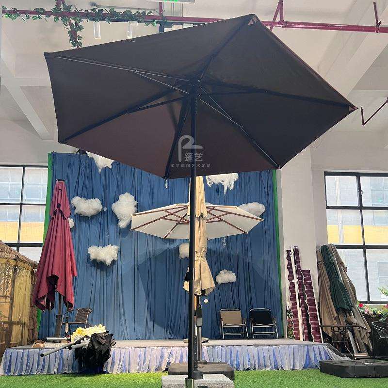 户外遮阳伞花园庭院大太阳伞6骨圆形可调节高低立柱可伸缩中柱伞