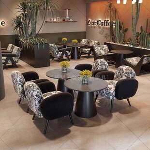 法式复古咖啡厅桌椅组合甜品奶茶店售楼部书吧洽谈休闲区沙发椅