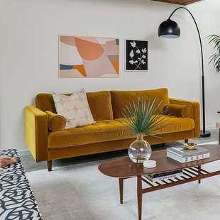 法式 loft双三人复古设计极简轻奢vintage风沙发 中古丝绒沙发整装