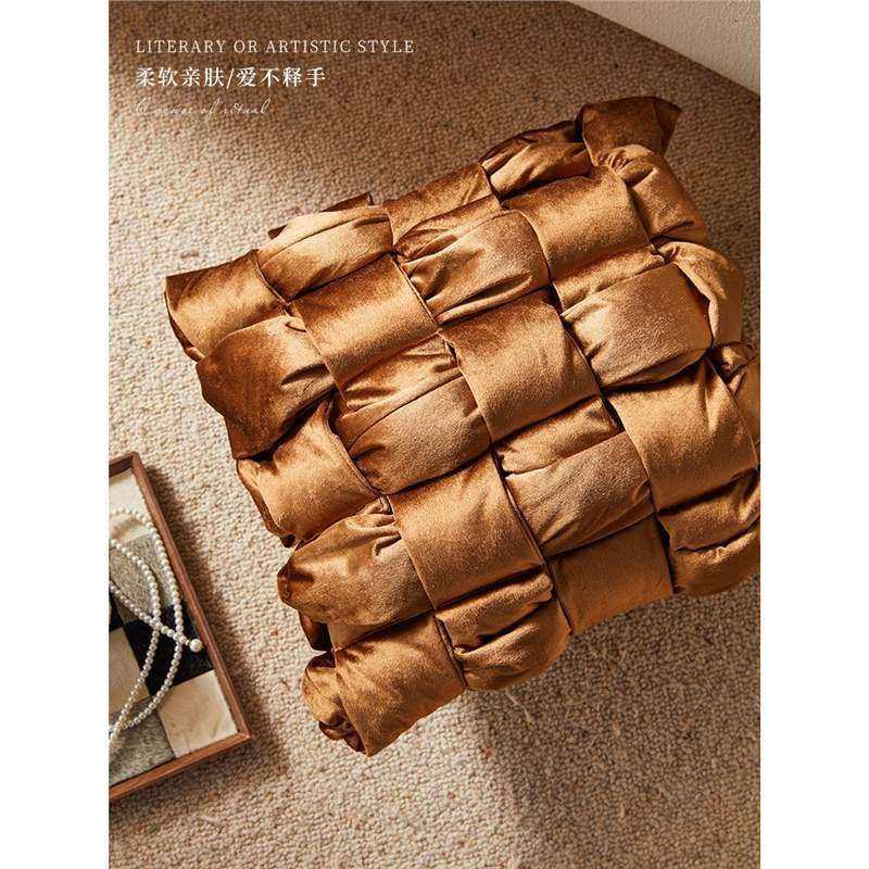 新中式客厅沙发抱枕轻奢高端纯色条纹靠枕美拉德颜值高级靠背垫