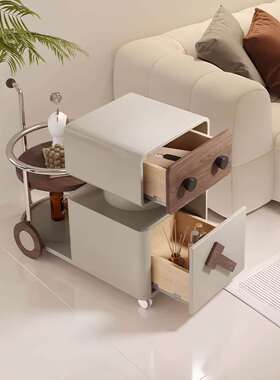 新款机器人小推车意式简约实木边几可移动家用客厅边柜储物置物架