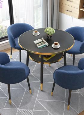 ZuC北欧小户型餐桌轻奢黑色双层圆桌阳台家用休息区洽谈接待桌椅