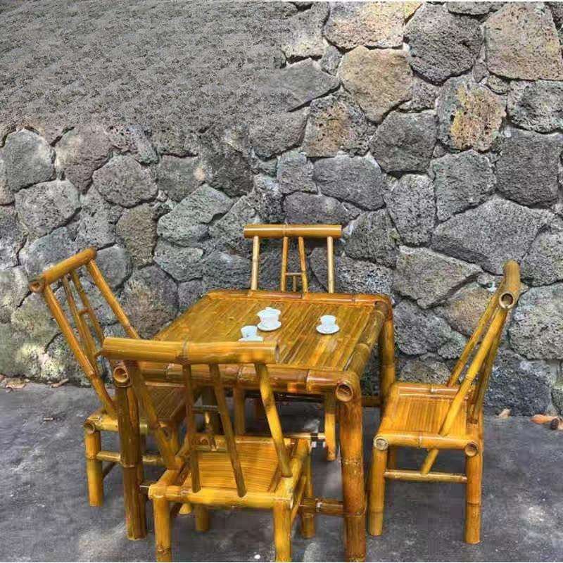 新款手工桌椅组合户外庭茶几竹编围炉煮茶桌子家用复古高级餐桌椅