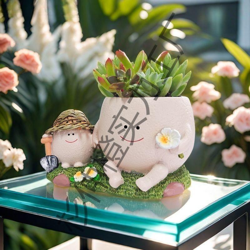 阳台多肉花盆可爱花园笑脸秋千庭院摆件装饰创意花瓶盆栽
