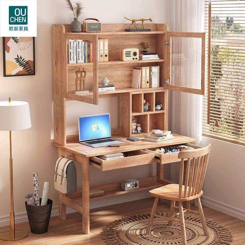 白蜡木全实木书桌学生家用学习写字1.4m电脑桌书架柜一体桌椅套装,电子元器件市场,其它元器件,淘宝优惠券,粉丝福利购,淘宝优惠卷