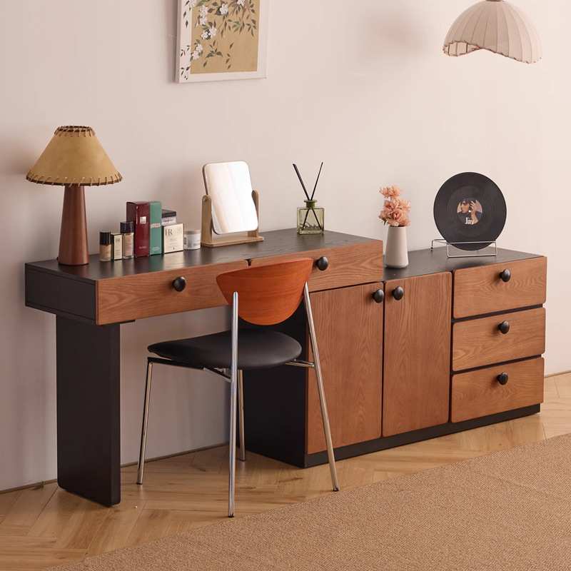 中古风实木伸缩转角梳妆台斗柜一体收纳床尾柜复古梳妆桌