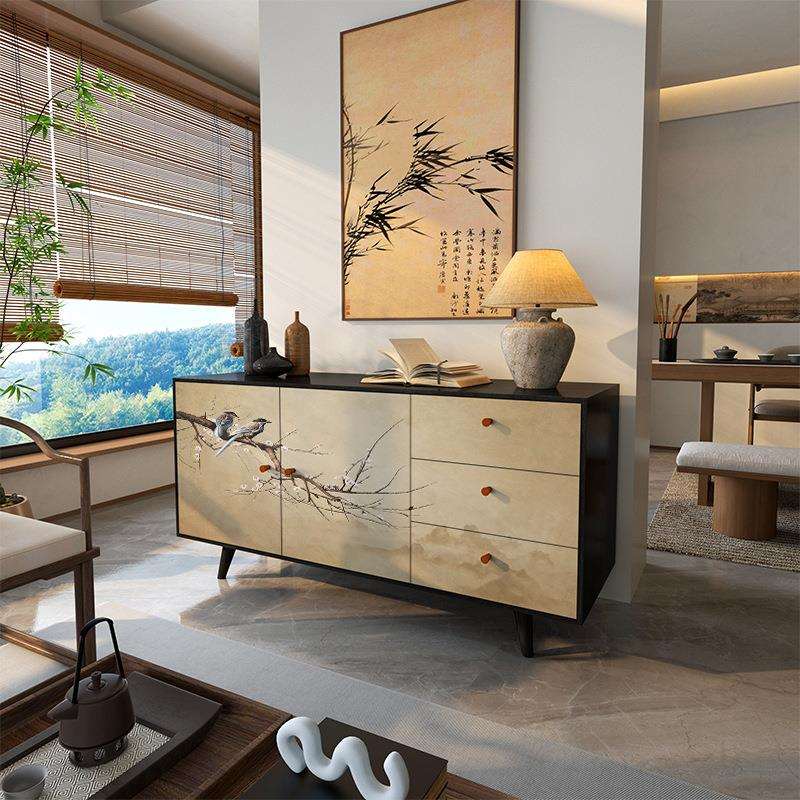 新中式喜上梅梢餐边柜入户客厅装饰玄关柜实木备餐台餐厅茶水酒柜