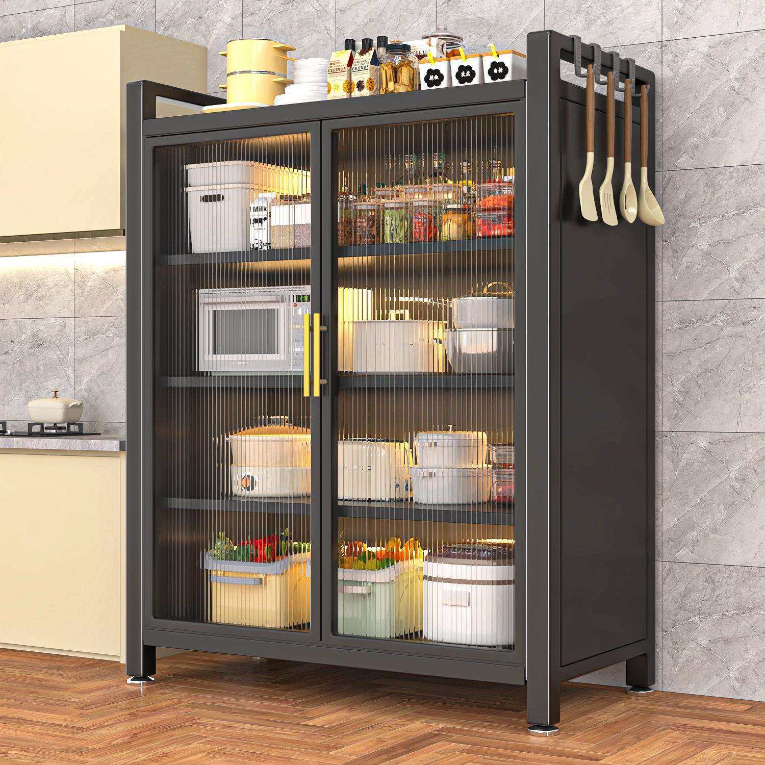 厨房置物架落地多层收纳柜家用防尘杂物柜靠墙一体餐边柜碗碟柜子