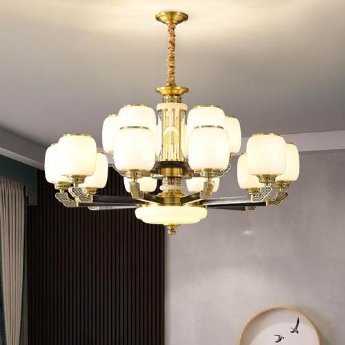 新中式全铜吊灯客厅灯别墅复式楼大吊灯卧室餐厅灯禅意中国风灯具