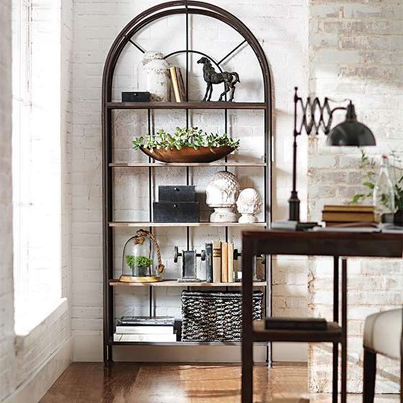 艾森厂家直销北欧实木书架铁艺简易落地置物架货架陈列架展示摆件