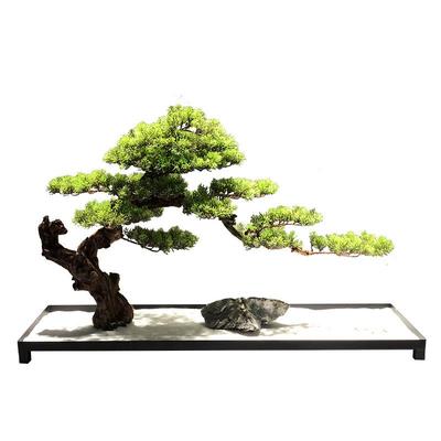 新中式迎客松盆景样板房仿真绿植禅意茶室玄关软装创意工艺品摆件