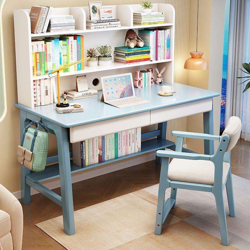 全实木书桌小户型一体学生桌卧室台式桌实木书桌全实木桌子长方形