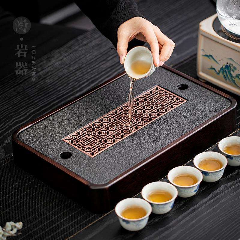 竹制茶盘家用储水茶台仿乌金石简约茶托盘排水茶托盘干泡小型茶海
