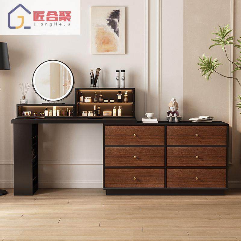 中古风实木梳妆台柜子组合法式卧室化妆桌伸缩转角一体式化妆台,3C数码配件,USB灯,淘宝优惠券,粉丝福利购,淘宝优惠卷