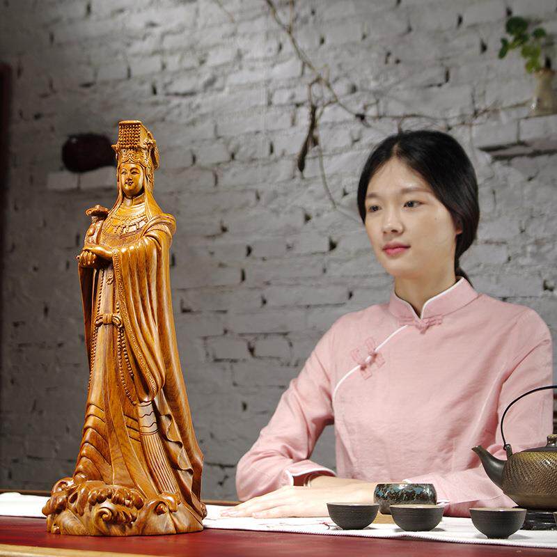 花梨木雕妈祖神像摆件湄洲海神天上圣母雕刻家居客厅玄关手工艺品