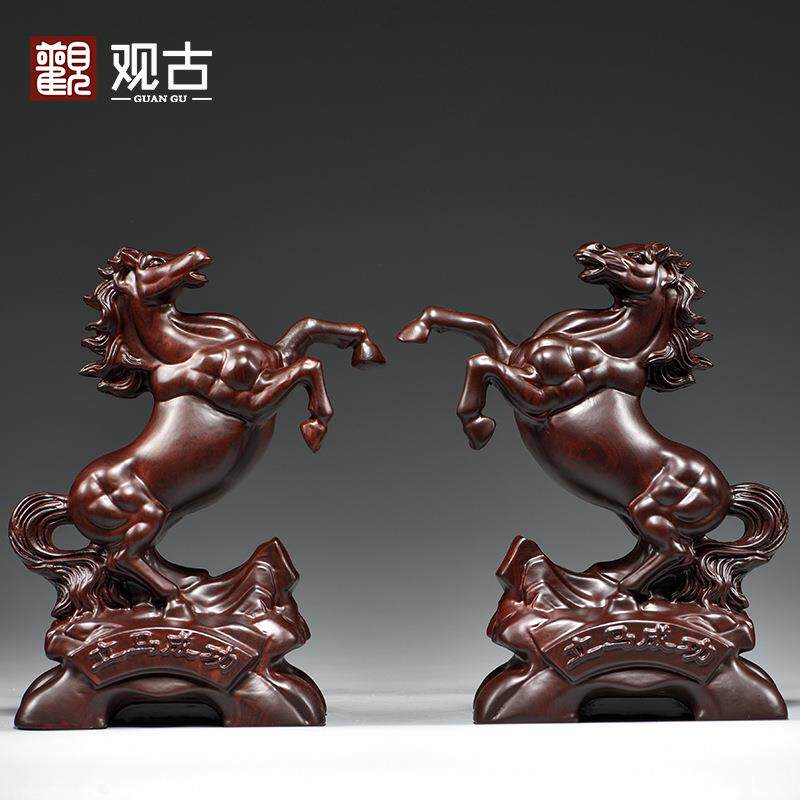 黑檀木雕马到成功摆件实木质十二生肖马家居客厅装饰品送礼工艺品