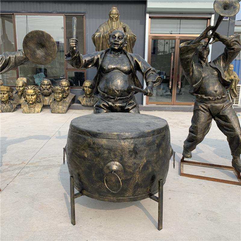 玻璃钢仿铜雕塑户外农村扭秧歌打鼓班仿铜铸铜雕塑农家乐装饰摆件