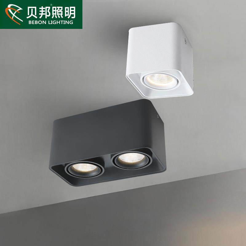 高显指方形LED明装筒灯家用斗胆灯过道过廊灯双头吸顶式COB射灯