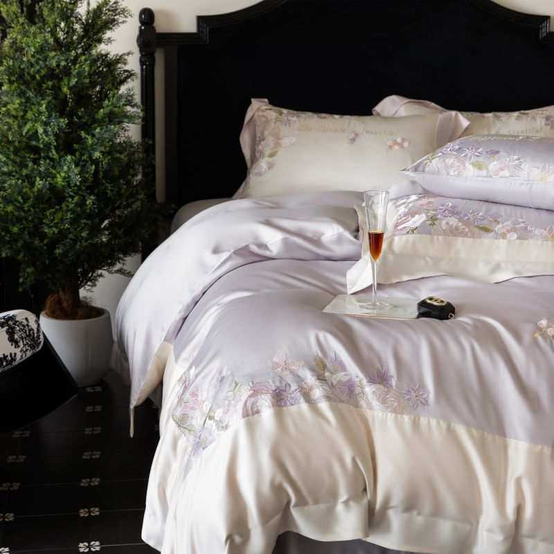 轻奢少女心100S长绒棉四件套花卉刺绣纯棉被套床单床上用品