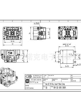 HARTING浩亭09320103001哈丁矩形连接器6 B压接插芯