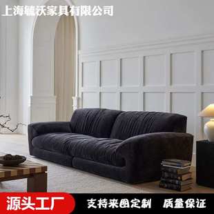 兰德里沙发法式复古风三人位直排简约现代意式黑色系雪尼尔绒沙发