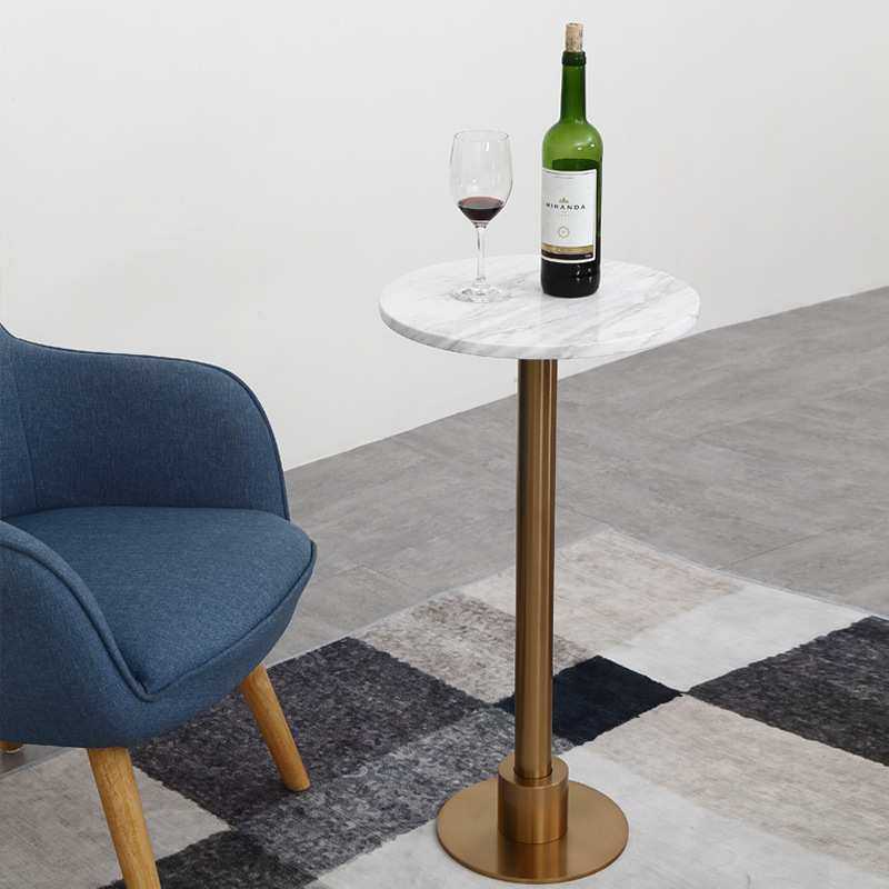 天然大理石餐桌 现代简约圆形金色轻奢设计师休闲咖啡桌洽谈桌