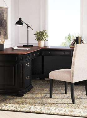 实木转角书桌北欧简约现代黑色拐角办公桌轻奢美式L型老板台
